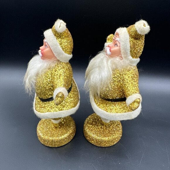 Vintage MCM Retro Gold Glitter Dancing Santa’s Spun Cotton Beard Christmas Decor - Picture 6 of 16
